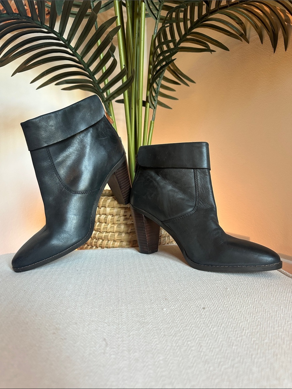 Lucky Brand Nycott Brand New never worn Black Fold-Over Leather Ankle Booties